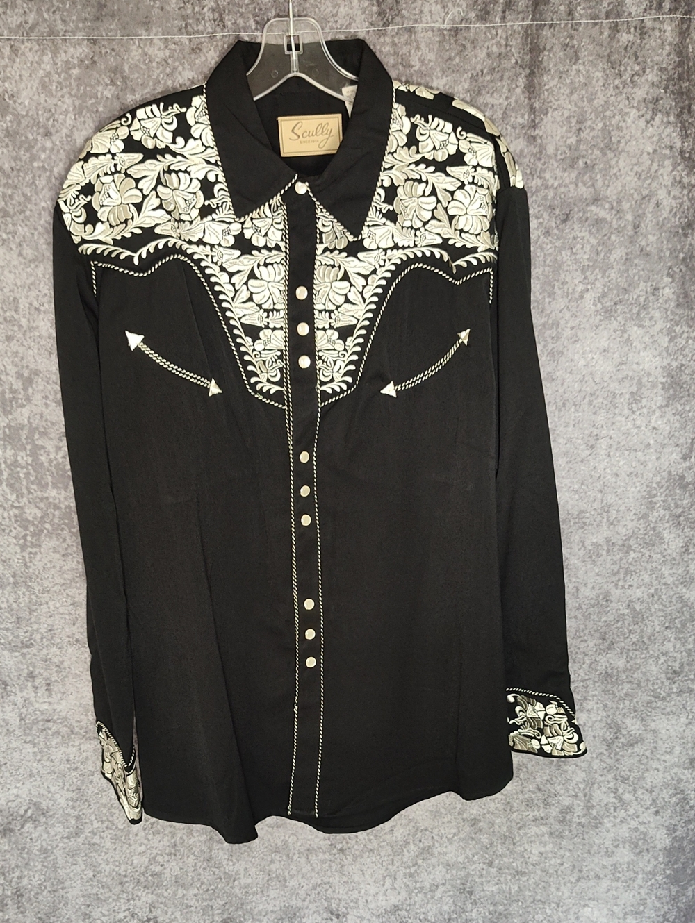 Scully Black Shirt with White Floral Western Yoke